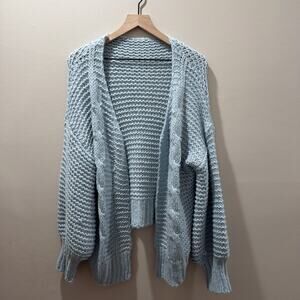 Woman’s Light Blue Open Knit Cardigan Sweater Size Large